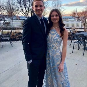 Blue and nude embroidered dress